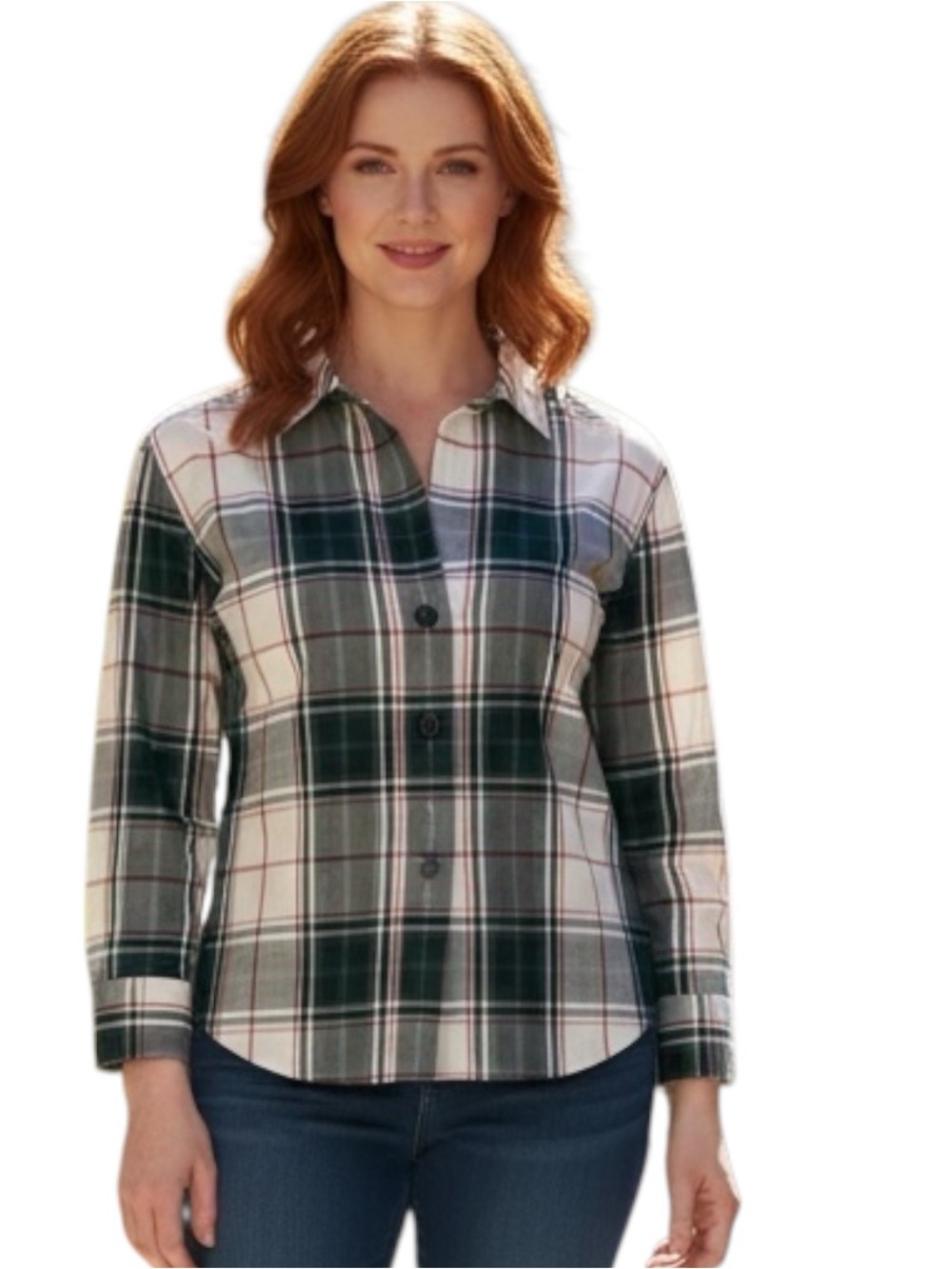 Foxcroft Gray and Green Plaid Button Down Shirt, Plus Size 24W